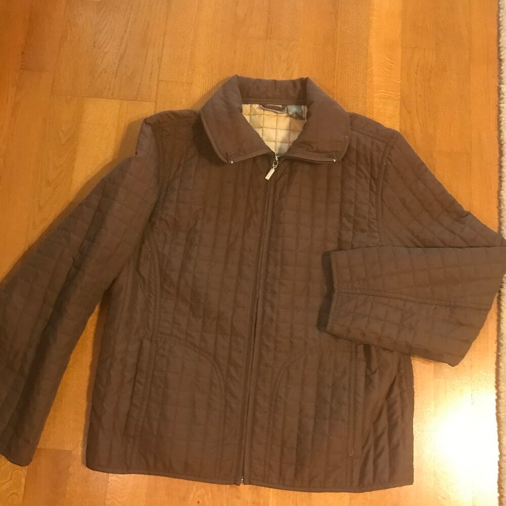 Women’s Large Jane Ashley Brown Quilted Zip Up Light Weight Jacket